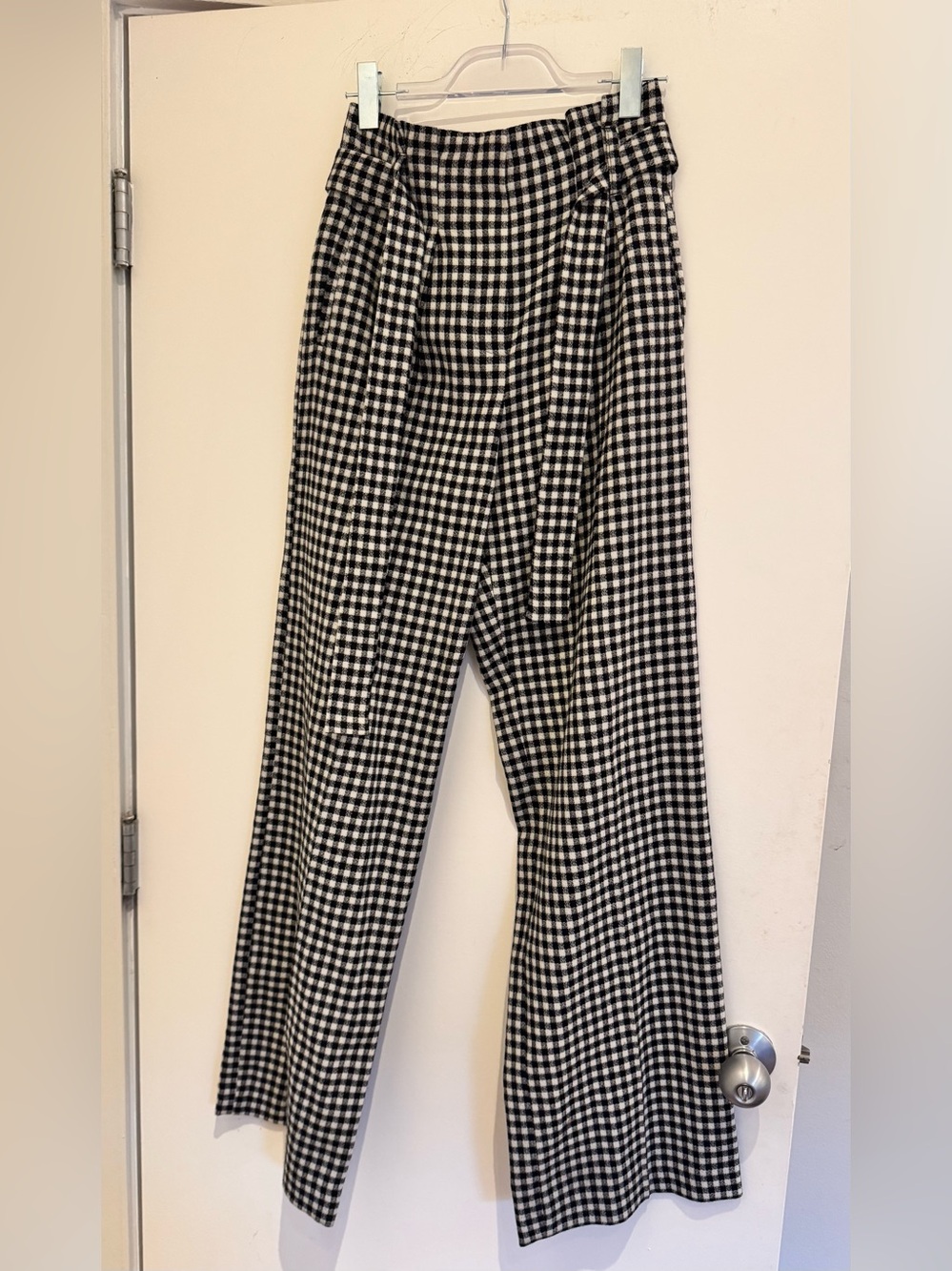 Sezane size 38 Black and White Gingham wide leg trousers